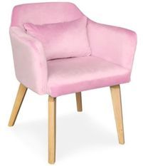 Chaise avec accoudoirs velours rose et pieds bois clair Biggie