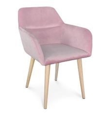 Chaise avec accoudoirs velours rose et pieds bois clair Nathy