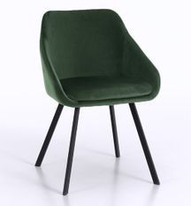 Chaise avec accoudoirs velours vert et pieds métal noir Moza - Lot de 2
