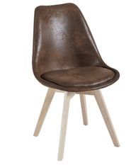 Chaise avec assise simili cuir vintage et pieds en bois naturel Zaka