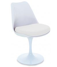 Chaise blanc brillant avec coussin tissu blanc pétale de tulipe