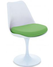 Chaise blanc brillant avec coussin tissu vert pétale de tulipe