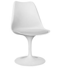 Chaise blanche pivotante avec coussin simili cuir Tulipa