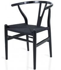Chaise bois de hêtre noir sculpté à la main et corde en fibre naturelle Kinki