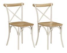 Chaise bois de manguier massif et acier blanc Tiphen - Lot de 2
