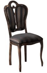 Chaise bois massif marron et assise tissu noir avec motifs dorés Kerla