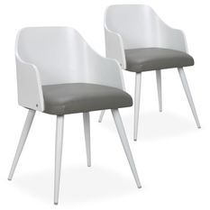 Chaise bois massif peint blanc assise similicuir gris Persy - Lot de 2