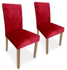 Chaise capitonnée velours rouge pieds bois massif clair Cécilia - Lot de 2