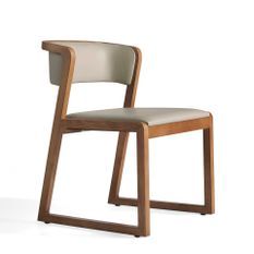 Chaise contemporaine bois noyer et cuir Mena - Lot de 2