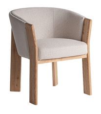 Chaise curvée en tissu beige et bois massif de chêne clair NARA