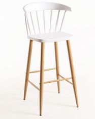Chaise de bar blanche avec pieds en métal effet naturel Kury 77 cm