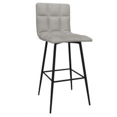 Chaise de bar capitonné velours gris clair et métal noir Kaliza
