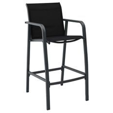 Chaise de bar de jardin textilène et métal noir Nael - Lot de 2