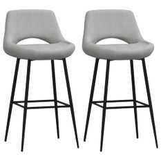 Chaise de bar moderne velours gris clair et métal noir Parko - Lot de 2