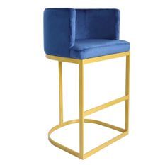 Chaise de bar velours bleu et pieds métal doré Nolan