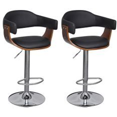 Chaise de bar simili cuir noir et bois marron Valone - Lot de 2