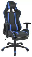 Chaise de bureau avec accoudoirs et repose pieds similicuir bleu et noir Fergia