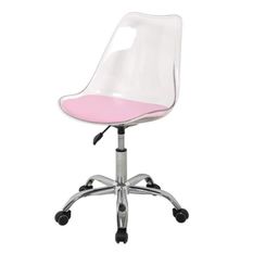 Chaise de bureau - Coque transparente et coussin rose - L 52 x P 52 x H 88 cm - RONNY