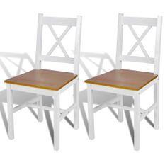 Chaise de cuisine blanc laqué et marron Dina - Lot de 2