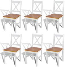 Chaise de cuisine blanc laqué et marron Dina - Lot de 6