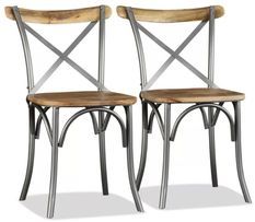 Chaise de cuisine bois vintage massif clair et métal gris Tiphen - Lot de 2
