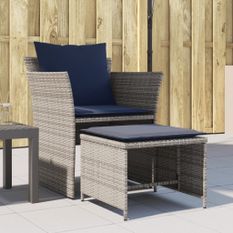 Chaise de jardin avec tabouret gris résine tressée