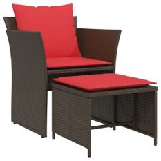 Chaise de jardin avec tabouret marron résine tressée