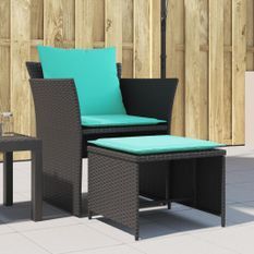 Chaise de jardin avec tabouret noir résine tressée