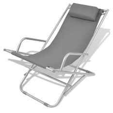 Chaise de jardin pliante PVC gris et métal Kinga - Lot de 2