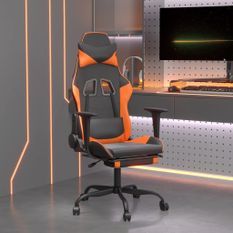 Chaise de jeu avec repose-pied Noir et orange Similicuir
