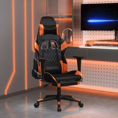 Chaise de jeu avec repose-pied Noir et orange Similicuir 2