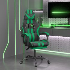 Chaise de jeu pivotante et repose-pied Noir et vert Similicuir 2