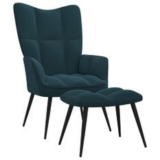 Chaise de relaxation avec repose-pied Bleu Velours 8