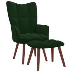 Chaise de relaxation avec repose-pied Vert foncé Velours 7