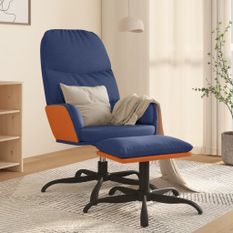 Chaise de relaxation avec tabouret Bleu Tissu 2