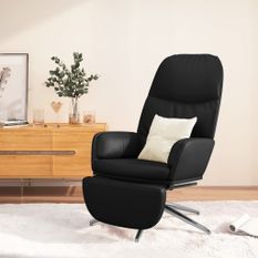 Chaise de relaxation avec tabouret Noir brillant Similicuir