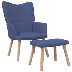 Chaise de relaxation et tabouret 62x68,5x96 cm Bleu Tissu 4