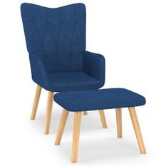 Chaise de relaxation et tabouret 62x68,5x96 cm Bleu Tissu