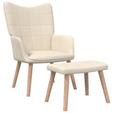 Chaise de relaxation et tabouret 62x68,5x96 cm Crème Tissu 3