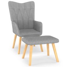 Chaise de relaxation et tabouret 62x68,5x96 cm Gris clair Tissu 2