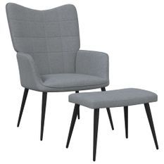 Chaise de relaxation et tabouret 62x68,5x96 cm Gris clair Tissu