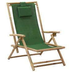 Chaise de relaxation inclinable Vert Bambou et tissu