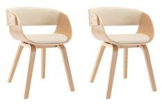 Chaise de salle à manger bois clair et simili cuir beige Onetop - Lot de 2