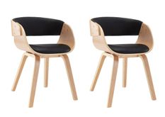 Chaise de salle à manger bois clair et simili cuir noir Onetop - Lot de 2