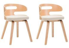Chaise de salle à manger bois courbé clair et simili cuir beige Laetitia - Lot de 2