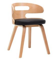Chaise de salle à manger bois courbé clair et simili cuir noir Laetitia