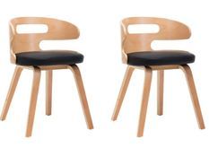 Chaise de salle à manger bois courbé clair et simili cuir noir Laetitia - Lot de 2
