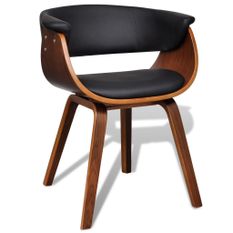 Chaise de salle à manger bois marron courbé et similicuir noir Kobaly