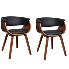 Chaise de salle à manger bois marron courbé et similicuir noir Kobaly- Lot de 2