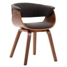 Chaise de salle à manger bois marron courbé et tissu gris Kobaly